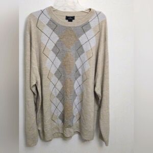 Dockers Sweater Mens 3XLT Beige Brown Argyle Extra Soft Long Sleeve
